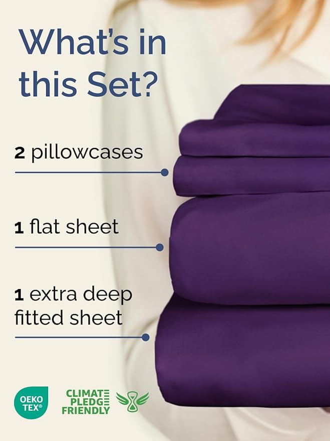 Extra Deep Twin XL Sheet Set - 4 Piece Breathable and Cooling Sheets - Hotel Luxury Bedding for Women, Men, Kids & Teens - Easy Secure Fit - Soft, Wrinkle Free and Comfy - Extra Deep Pockets - Purple