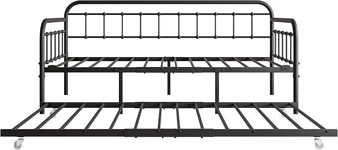 JURMERRY Metal Daybed Frame with Trundle Twin Size Heavy Duty Steel Slats Support Platform Furniture,Textured Black…