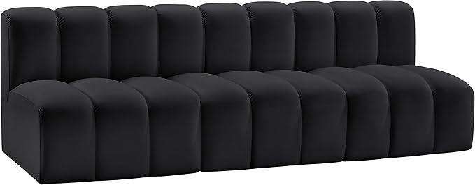 Meridian Furniture 101Black-S3F Arc Collection Modern | Contemporary Modular Sofa with Soft Black Vegan Leather, Deep Channel Tufting, Modular Design, 89.5" W x 31" D x 30" H, Black