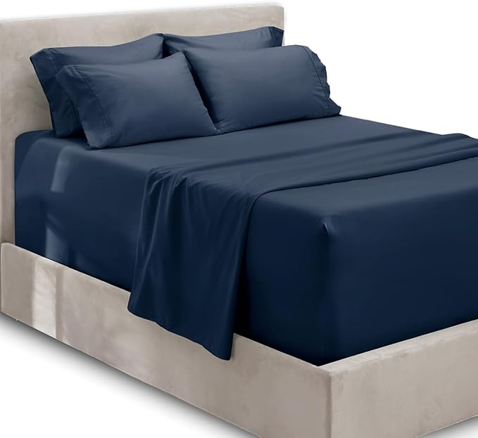 Hearth & Harbor Extra Deep Pocket Sheets - Fits Mattress 18-24 Inches Deep - Extra Deep Pocket Twin XL Sheets Sets - 4 Piece Twin XL Size - Navy Blue