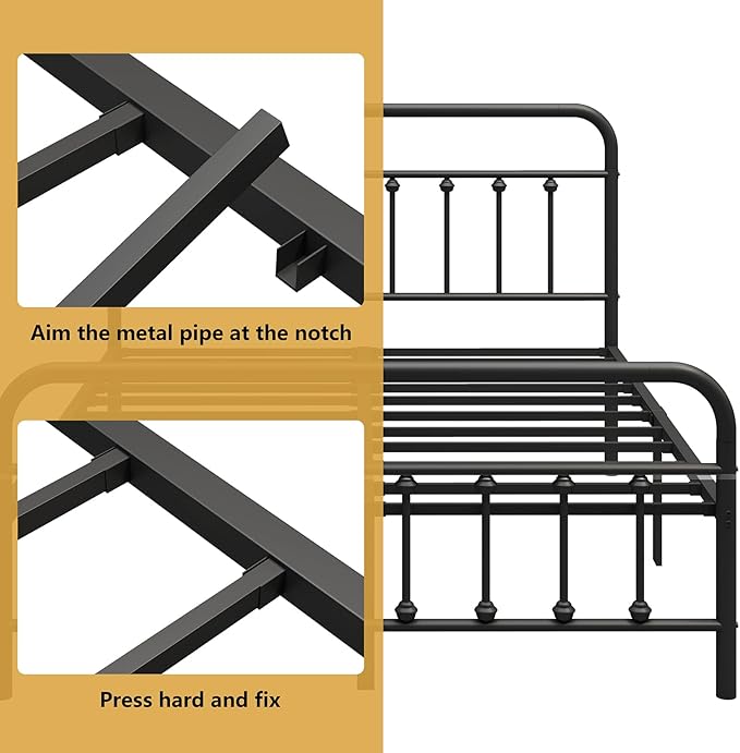 Vengarus 14-Inch King Bed Frame – Classic Metal Platform with Headboard and Footboard,Under Bed Storage, Mattress Foundation, No Box Spring Needed,Black