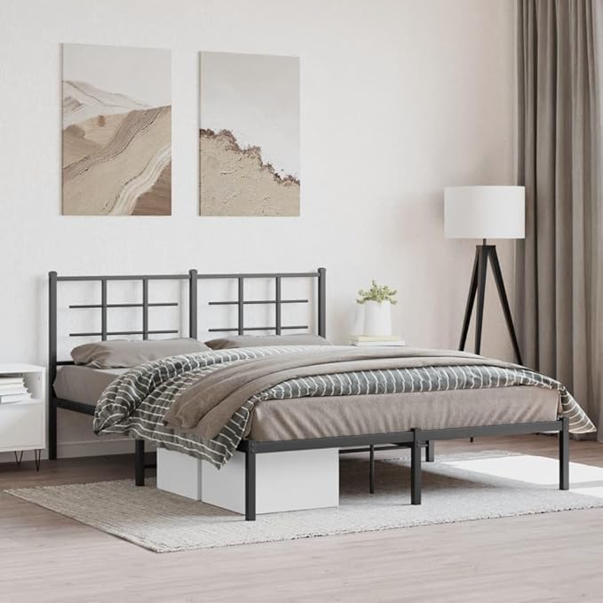 King Size Metal Bed Frame with Headboard, Modern Design with Under Bed Storage Space, Heavy-Duty Steel Construction for Stability, Breathable Fabric for