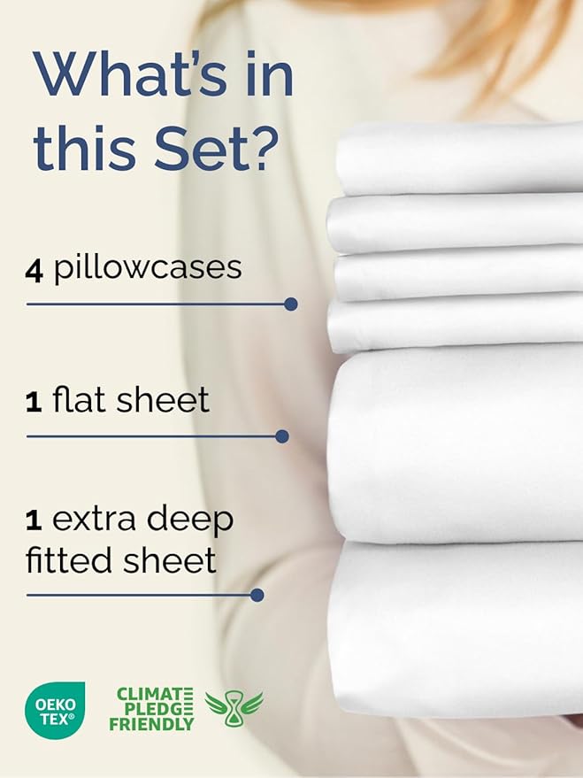 Extra Deep Cal King Sheet Set - 6 Piece Breathable and Cooling Sheets - Hotel Luxury Bedding for Women, Men, Kids & Teens - Easy Secure Fit - Soft, Wrinkle Free and Comfy - Extra Deep Pockets - White