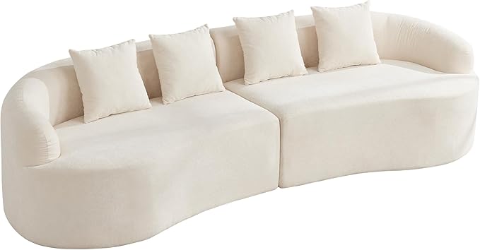 110.2" Curved Boneless Couch, Oversized Cloud Sofa with 4 Pillows, Modern 4 Seater Modular Sectional Sofa, Boneless Sectional Couches for Living Room, Curved Foam Couch, Beige