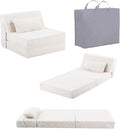 Tiita Convertible Folding Kids Sofa Bed with Pillow & Storage Bag, Plush Fabric Floor Mattress Couch Bed, Washable Cover, Kids Room, Playroom, Dorm, Apartment, Beige