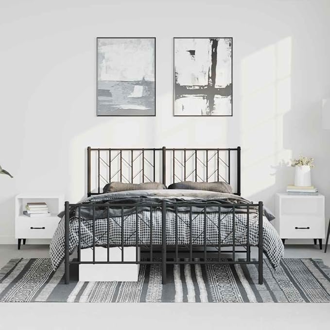 Bed Frame Black Powder-Coated Steel Double Bed Frame Classic for Bedroom