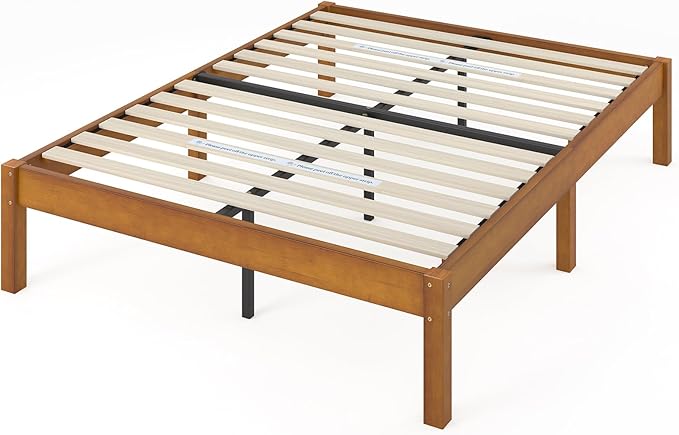 Zinus Ellie 14 Inch Queen Bamboo Platform Bed Frame, Wood Slat Support, No Box Spring Needed, Easy Assembly, Brown