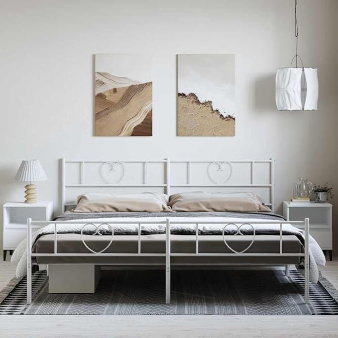Modern White Double Metal Bed Frame with Underbed Storage Space, Sturdy Durable Structure for Adults, Minimalist Design Bedroom Furniture for Guest Room or