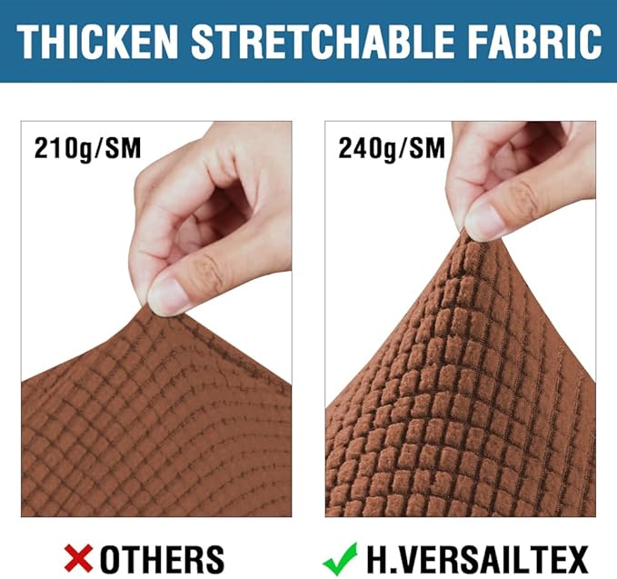 H.VERSAILTEX 3 Piece Stretch Sofa Covers for 2 Cushion Loveseat Couch Covers for Living Room Furniture Cover (Base Cover Plus 2 Seat Cushion Covers) Thicker Jacquard Fabric(Medium Sofa, Caramel)