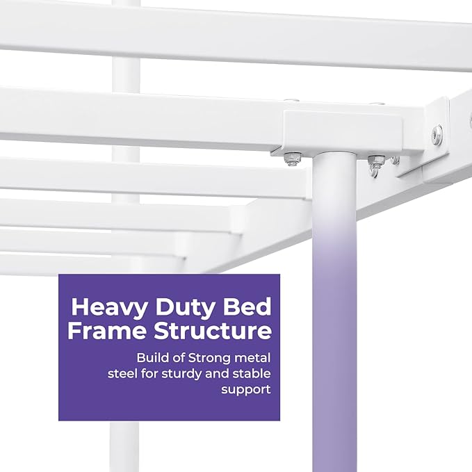FurnitureR Platform Metal Bed Frame with Headboard/Footboard/Steel Slats, Modern White Mattress Foundation with Storage, No Box Spring Needed Double Bed, Easy Assembly, Single