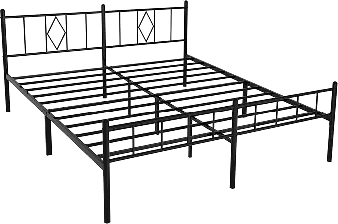 Decorwise 14 Inch California King Size Bed Frames with Headboard/Footboard, Under Bed Storage, Strong Metal Slats Support, No Box Spring Needed, Noise Free, Easy Assembly, Black