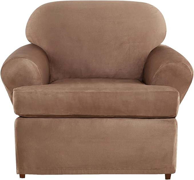SureFit Ultimate Stretch Suede 2 Piece T Chair Slipcover in Luggage