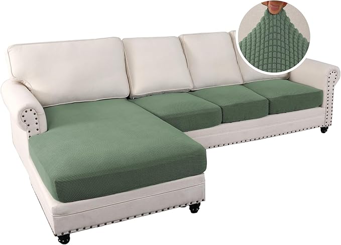 H.VERSAILTEX Sectional Couch Covers 4 Pieces Sofa Seat Cushion Covers L Shape Separate Cushion Couch Chaise Cover for Both Left/Right Sectional Couch (Seat Only: 1 Chaise + 3 Sofa, Loden Frost)