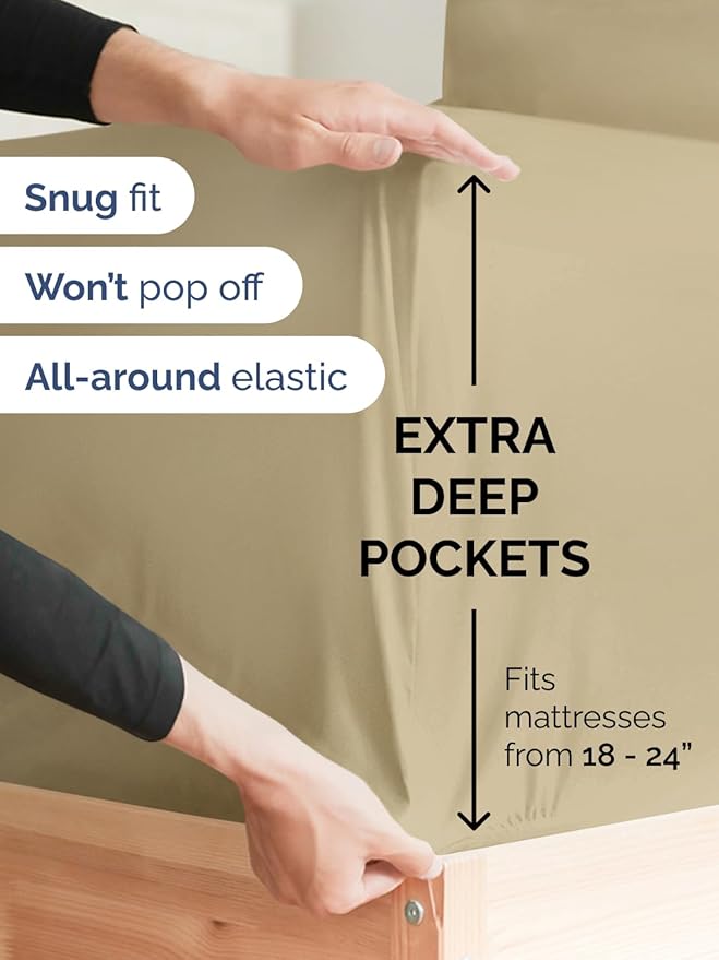 Extra Deep King Sheet Set - 6 Piece Breathable and Cooling Sheets - Hotel Luxury Bedding for Women, Men, Kids & Teens - Easy & Secure Fit - Soft, Wrinkle Free and Comfy - Extra Deep Pockets - Beige