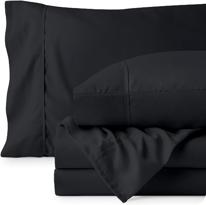 Bare Home Full XL Sheet Set - 1800 Ultra-Soft Microfiber Full Extra Long Bed Sheets - Double Brushed - Deep Pockets - Easy Fit - 4 Piece Set - Bedding Sheets & Pillowcases (Full XL, Black)