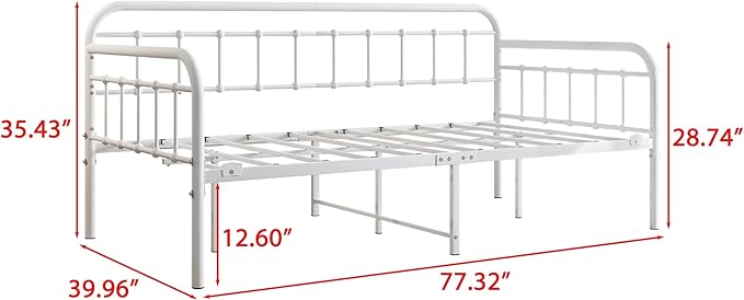 JURMERRY Metal Daybed Frame Twin Size with Steel Slats Platform Furniture, White…