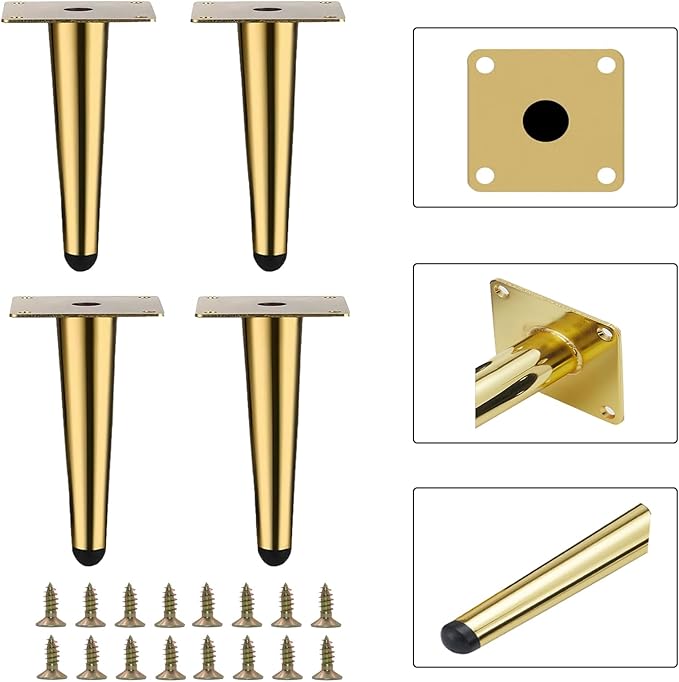Gold Metal Furniture Legs Heavy Duty Straight Furniture Feet DIY Modern Replacement Legs for Cabinet Sofa Couch Chair-Set of 4 (Gold, 8")
