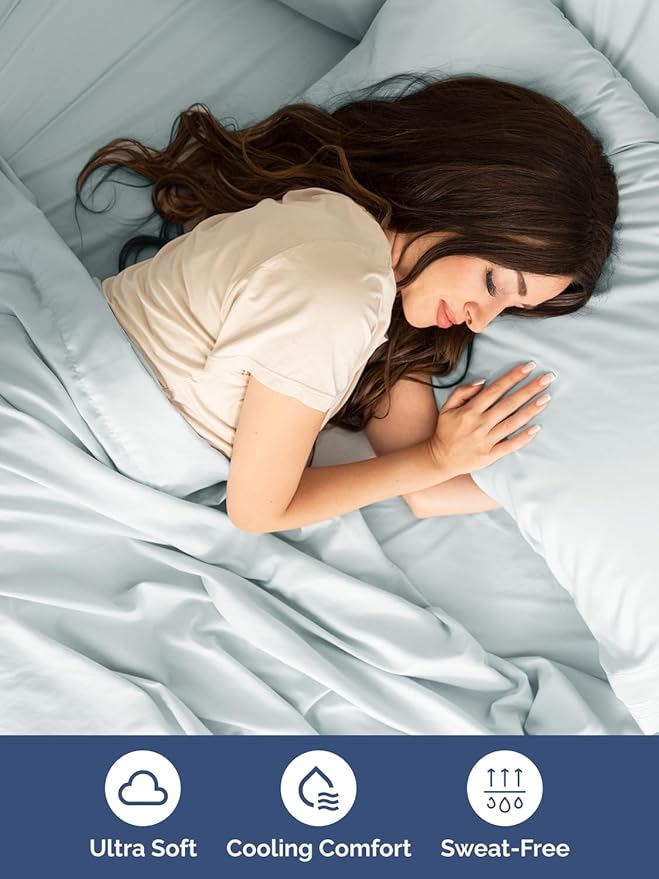 Extra Deep Twin XL Sheet Set - 4 Piece Breathable and Cooling Sheets - Hotel Luxury Bedding for Women, Men, Kids & Teens - Easy Secure Fit - Soft, Wrinkle Free & Comfy - Extra Deep Pockets - Ice Blue