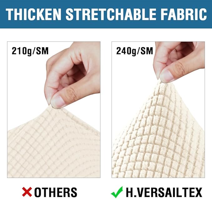 H.VERSAILTEX 4 Piece Stretch Sofa Covers for 3 Cushion Couch Furniture Slipcovers for Living Room (1 Base Cover Plus 3 Seat Cushion Covers) Jacquard Fabric Cover (XL Sofa, Cream)