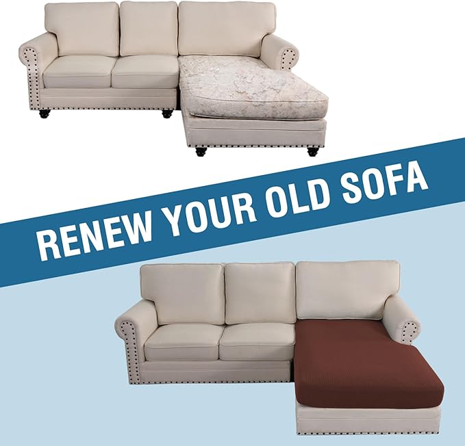 H.VERSAILTEX Sectional Couch Covers 1 Piece Chaise Slipcover L Shape Separate Cushion Couch Cover for Both Left/Right Sectional Couch (Seat Only: 1 Chaises, Burnt Brick)