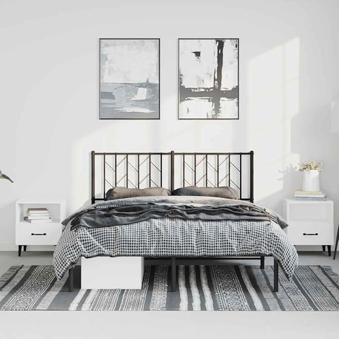 Bed Frame Black Powder-Coated Steel King Bed Frame Rectangular Easy Assembly for Bedroom