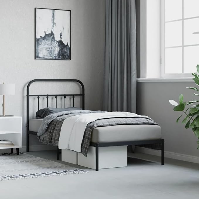 Bed Frame Black Powder-Coated Steel Twin Industrial Bed Frame headboard Bedroom Furniture for Guest Room