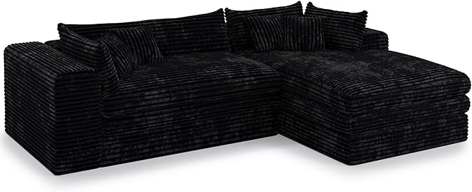 Belffin Boneless Cloud L Shaped Couch with Deep Seat Plush Corduroy Boneless Modular Cloud Sectional Couches for Living Room. Right Facing Chaise. Black Sofa