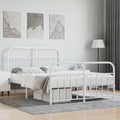 Bed Frame White Powder-Coated Steel Bed Frame Bedroom Furniture for Living Room 55 x 75 in