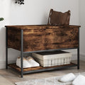 Industrial Storage Bench with Adjustable Feet, Smoked Oak Finish for Hallway Living Room Seating and Organization
