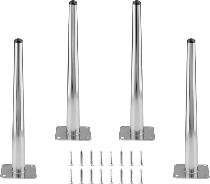 4pcs 12 Inch Furniture Legs, Straight Conical Metal Legs Chrome Mid-Century Style Furniture Feet for Sofa Cabinet Table Chair Cupboard Couch Ottoman Home DIY Projects