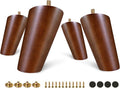FoDau770 Brown Rubber Wood Furniture Legs 4 Inches, Slant Tapered Wood Feet Mid Century Sofa Legs Set of 8, 5/16" UNC Furniture Feet Replacement Parts for Cabinet Couch Dresser Chair Ottoman Table