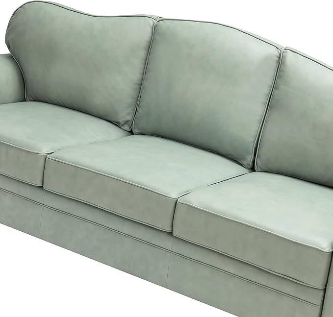 HULALA Home 81'' Genuine Leather Sofa with Nailhead Trim and Rolled Armrests, Mid-Century Modern Living Room 3-Seater Couch, Sage Couch with Removable Cushion for Bedroom Apartment