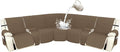 Arfntevss Recliner Sectional Couch Covers 1OO% Waterproof L Shape Sofa Cover for Reclining L Shaped Sectional Slipcover Dog Washable Corner Non Slip Protector (5 Seater with 2 Console, Light Brown)