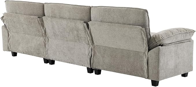Karl home Sectional Sofa Modular Deep Seat Sofa Couch with Ottoman, Chenille Sofa Sleeper Comfy Upholstered Furniture for Living Room, Apartment, Studio, Office, (3-Seat & 1-Ottoman, Light Gray)