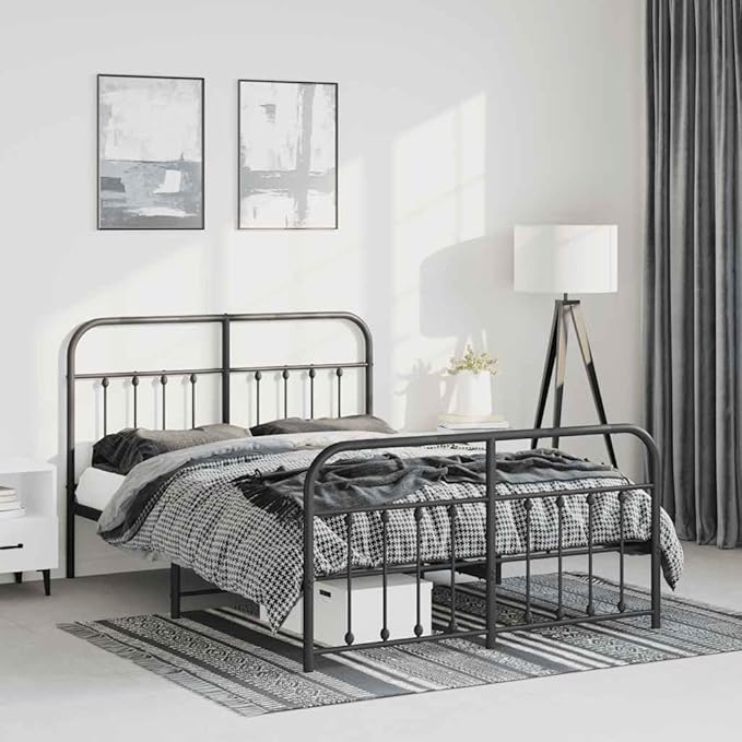 Bed Frame Black Powder-Coated Steel Double Bed Bed Frame headboard Bedroom Furniture for Living Room
