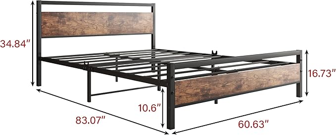 BOFENG Black Queen Size Bed Frames with Wood Headboard,Heavy Duty Platform Bed Frame with Storage No Box Spring Needed,Mattress Foundation,Strong Steel Slats,Noise Free,Brown