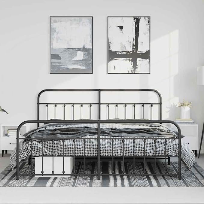 Bed Frame Black Powder-Coated Steel headboard Bed Frame Queen for Bedroom 72 x 83.9 in