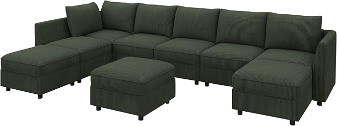 HONBAY Modular Sectional Sofa with Storage, U Shaped Couch Modular Convertible Sectional Couches for Living Room - Green