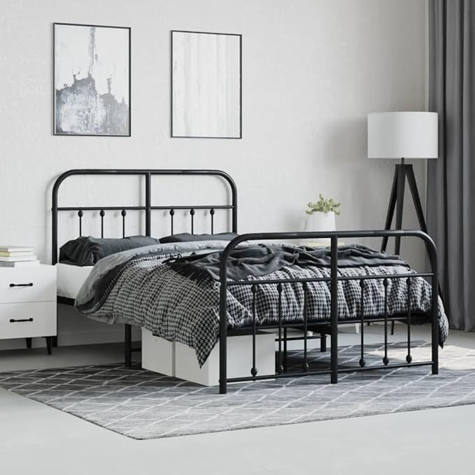 Bed Frame Black Powder-Coated Steel Small Double Bed Frame headboard Bedroom Furniture for Guest Room