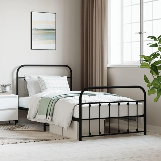 Bed Frame Black Powder-Coated Steel Twin Bed Frame Rectangular Bedroom Furniture headboard for Guest Room