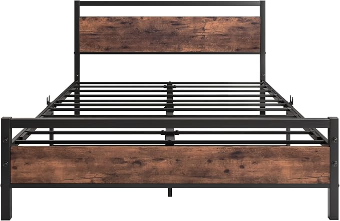 BOFENG Full Size Bed Frame with Wood Headboard,Heavy Duty Platform Bed Frame Full with Storage No Box Spring Needed,Reinforced Steel Slats Support,Mattress Foundation,Rustic Brown