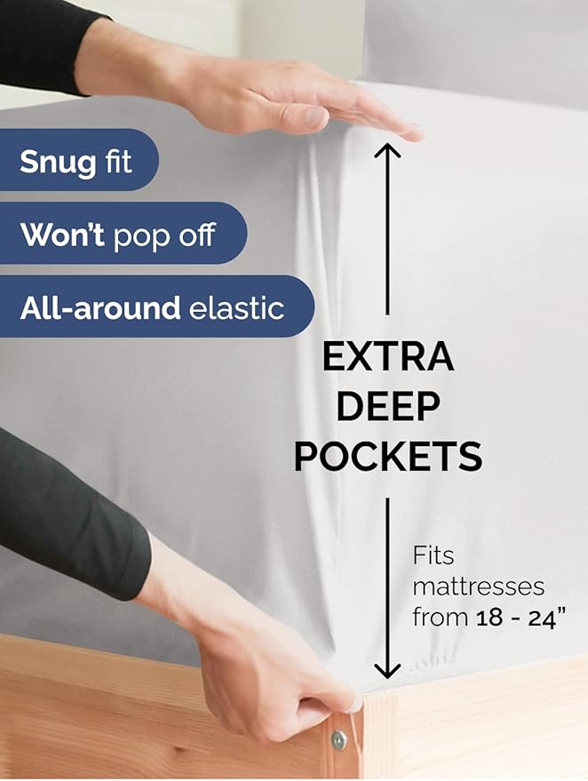 Extra Deep Twin XL Sheet Set - 4 Piece Breathable and Cooling Sheets - Hotel Luxury Bedding for Women, Men, Kids & Teens - Easy & Secure Fit - Soft and Wrinkle Free - Extra Deep Pockets - French Grey