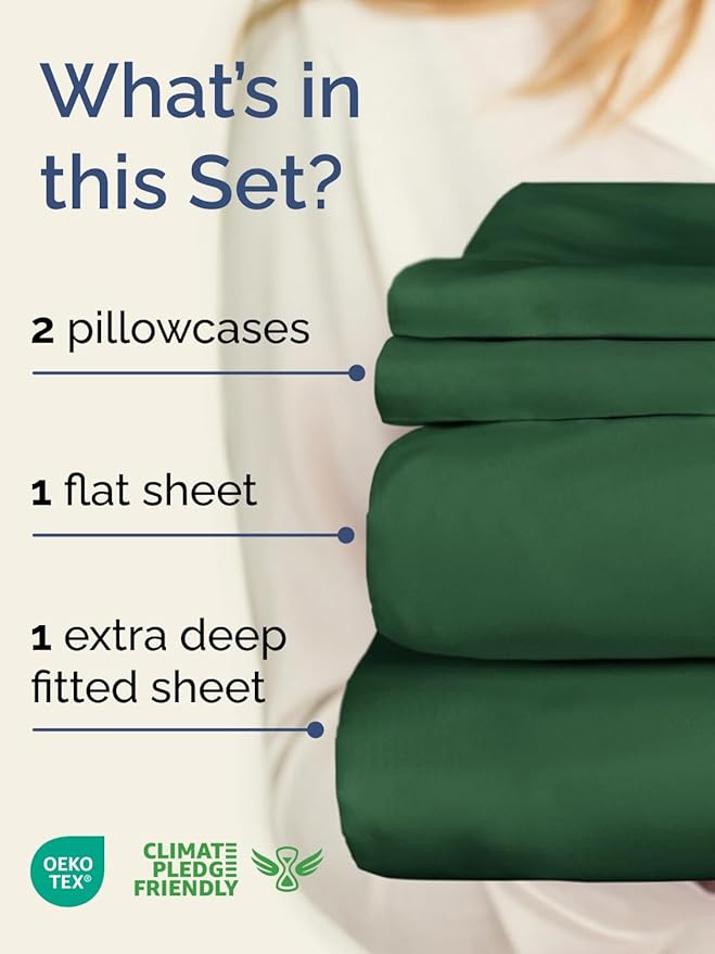 Extra Deep Twin XL Sheet Set - 4 Piece Breathable and Cooling Sheets - Hotel Luxury Bedding for Women, Men, Kids & Teens - Easy Secure Fit - Soft & Wrinkle Free - Extra Deep Pockets - Emerald Green