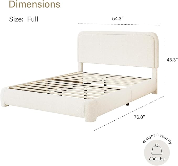 BarnFurin Full Size Bed Frame with Headboard, Cloud Boucle Upholstered Platform Bed Frame, Soft Rounded Corners, No Box Spring Required, Non-Slip and Noise-Free, Easy Assembly, Cream