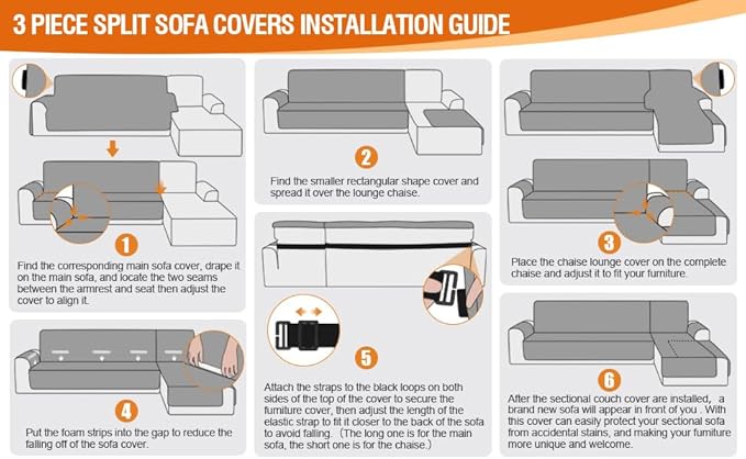 VANSOFY Sectional Couch Covers 100% Waterproof L Shaped Sofa Slipcover 3pcs Reversible Chaise Lounge Cover for Sectional Sofa Furniture Protector Cover for Pets Dog Cat(Large, Off White)