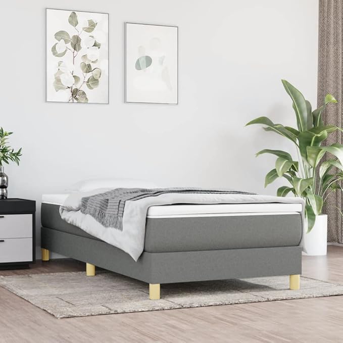 Bed Frame Dark Grey Fabric (100% Polyester), Plywood, Engineered Wood Single Bed