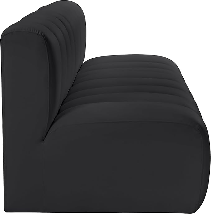 Meridian Furniture 101Black-S3F Arc Collection Modern | Contemporary Modular Sofa with Soft Black Vegan Leather, Deep Channel Tufting, Modular Design, 89.5" W x 31" D x 30" H, Black