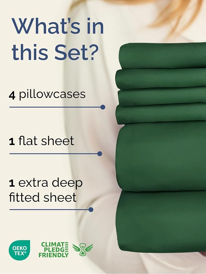 Extra Deep Queen Sheet Set - 6 Piece Breathable and Cooling Sheets - Hotel Luxury Bedding for Women, Men, Kids & Teens - Easy & Secure Fit - Soft and Wrinkle Free - Extra Deep Pockets - Emerald Green