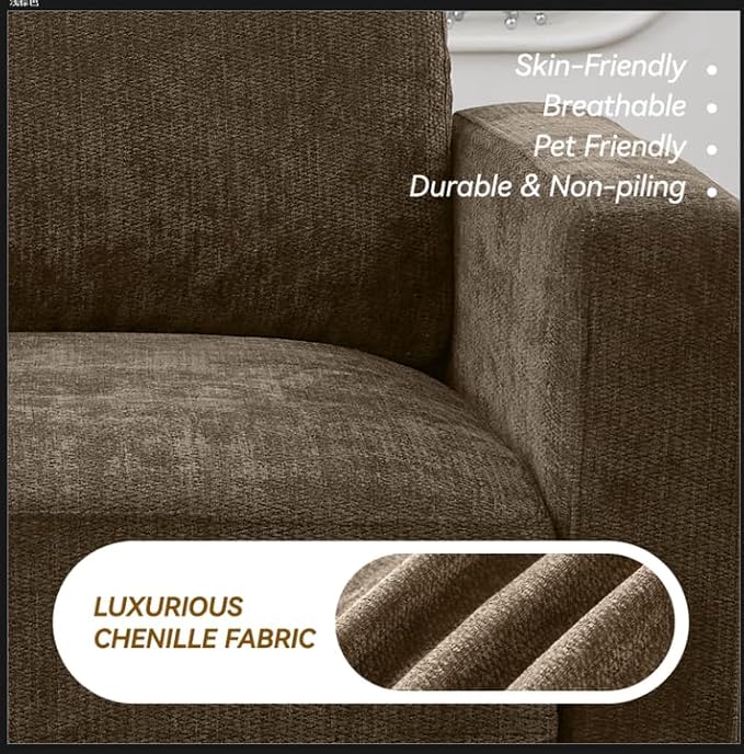 143.8" Modular U Shaped Sofa, Oversized Sectional Cloud Couch, 6 Seater Deep Seat Couches with 2 Movable Ottomans, Comfy Thickened Sofas for Living Room, Chenille Brown