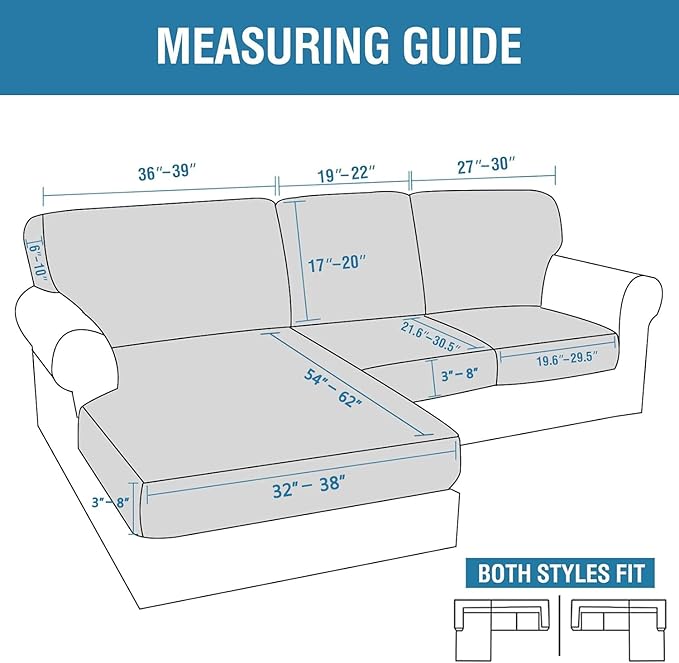 H.VERSAILTEX Sectional Couch Covers 6 Pieces Stretch Sofa Cover for Sectional Sofa Set Separate L Shaped Couch Cover for Both Left/Right Couch (Seat and Back: 1 Chaise + 2 Sofa, Island Fossi)